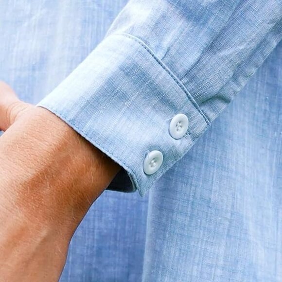 Preppy Chambray Mini Dress with Flounce Hem - Picture 2 of 2